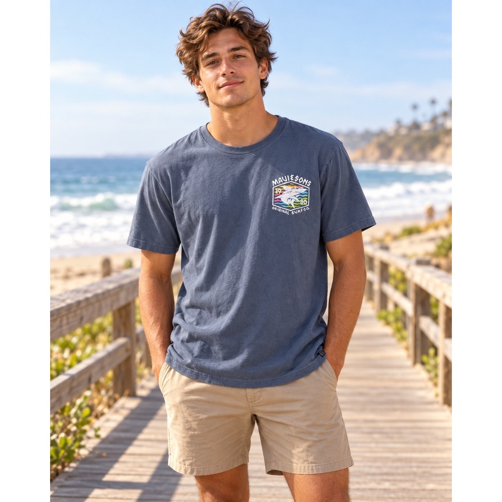 Maui and Sons Mens Medium Blue Shark Graphic T-Shirt Original Surf Co 1980